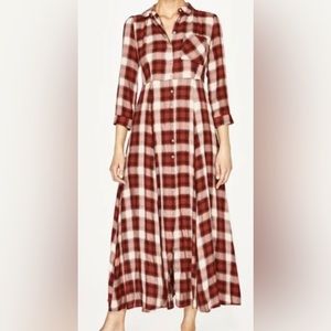 Zara Women’s Plaid Button Down Maxi Dress Red Size:S